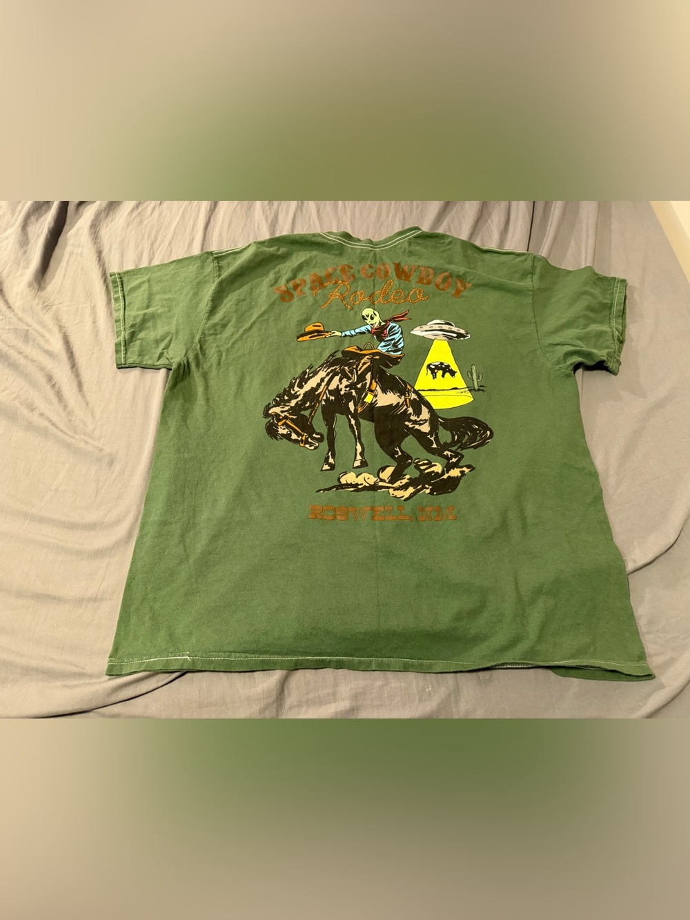 Green Short Sleeve Graphic Tee - Cowboy Rodeo Design